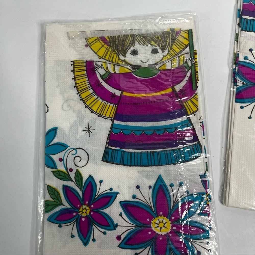vintage hallmark paper tablecloths‎ peacock angel teal purple kitschy christmas
